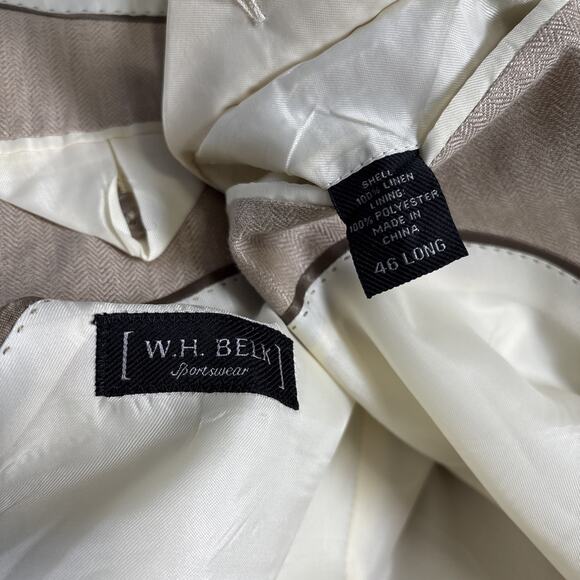 W.H. Belk Mens Linen Blazer Size 46 Long Tan Jacket Coastal Herringbone Weave - Picture 3 of 8